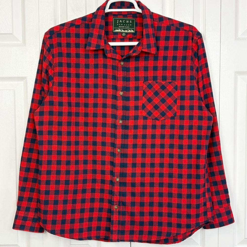 Jachs New York Red & Navy Buffalo Plaid Check Recycled Flannel Shirt XL